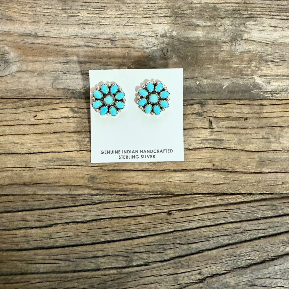 Turquoise Sterling Silver Flower Earrings